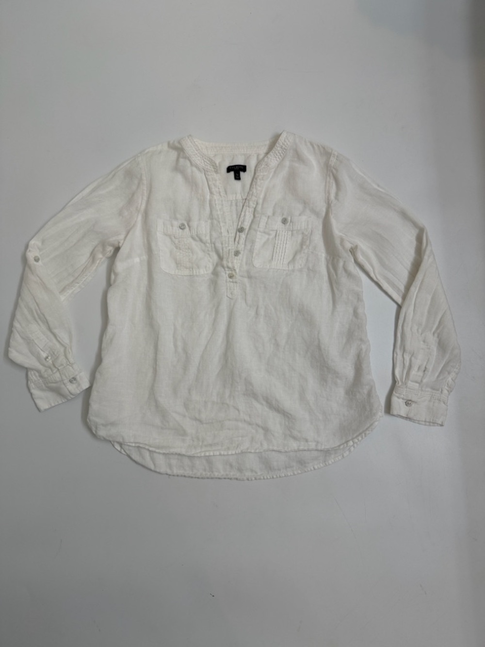 Talbots White Linen Blouse Small Petite Tunic Top Lightweight Minimalist